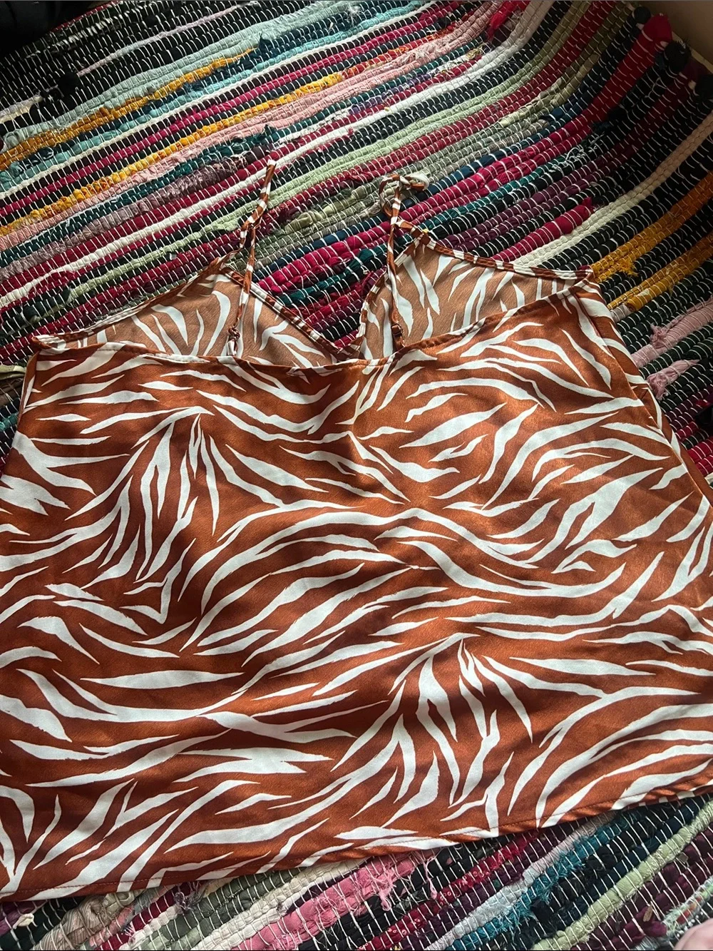 Time and Tru Rust and White Zebra-Print Cami